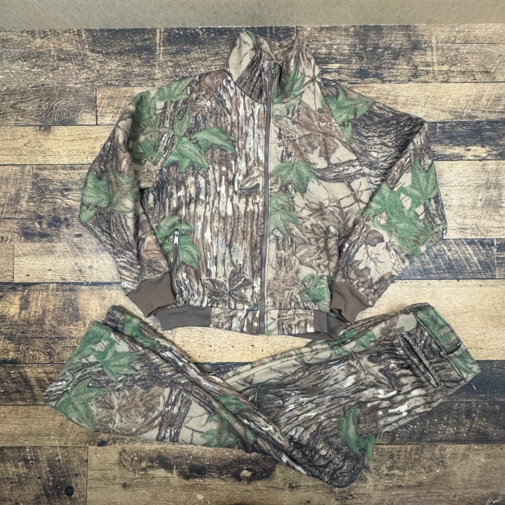 Cabelas Whitetail Clothing Camo Fleece Jacket Pants Mens L/M USA Made Realtree